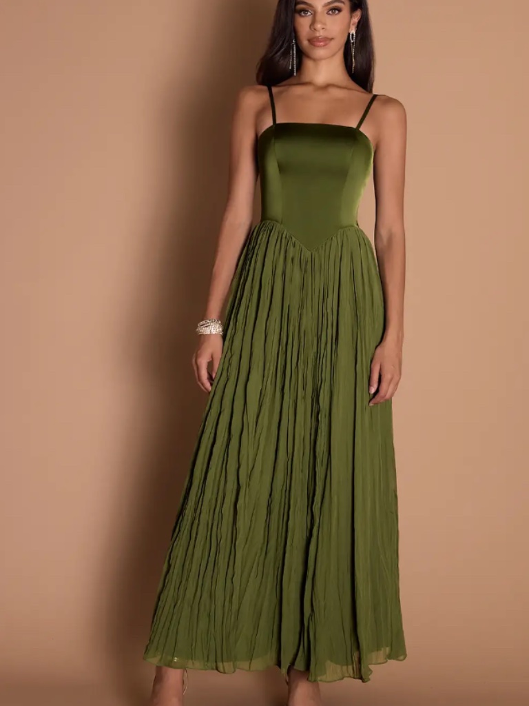 Euc Azazie Atelier Lorie Olive Ruffle Maxi Dress | Formal Occasion Gown